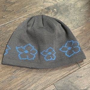 NWOT Tropical Flower Wool Beanie - OS, Grey / Blue